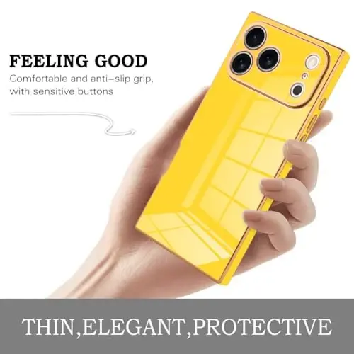 KANGHAR iPhone 17 Pro uchun mos keladigan hashamatli yoqimli qoplama dizaynli g‘ilof, to‘liq tanani chizishga qarshi zarbaga bardoshli bamper himoya qopqog‘i iPhone 17 Pro 6.3 dyuymli sariq uchun mo‘ljallangan - 4