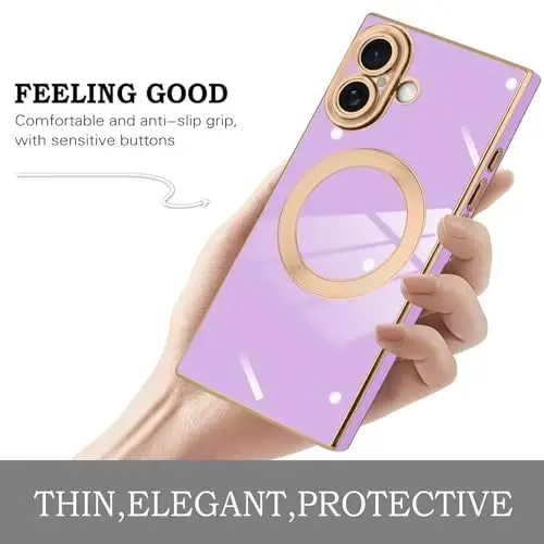 KANGHAR iPhone 17 uchun mo'ljallangan magnitli g'ilof [MagSafe bilan mos keladi] Hashamatli yoqimli qoplama dizayni To'liq korpusli tirnalishga qarshi zarbaga chidamli bamper himoya qopqog'i binafsha - 4
