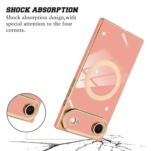 KANGHAR Case Designed for iPhone Air Magnetic [Compatible with MagSafe] Luxury Cute Plating Design Case Full-Body Anti-Scratch Shockproof Bumper Protective Cover Pink - 2