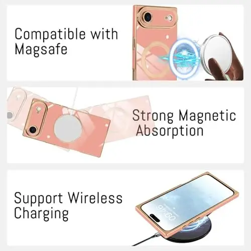KANGHAR Case Designed for iPhone Air Magnetic [Compatible with MagSafe] Luxury Cute Plating Design Case Full-Body Anti-Scratch Shockproof Bumper Protective Cover Pink - 5