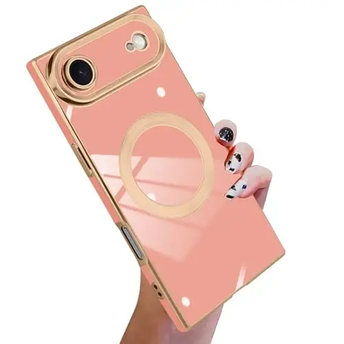 KANGHAR Case Designed for iPhone Air Magnetic [Compatible with MagSafe] Luxury Cute Plating Design Case Full-Body Anti-Scratch Shockproof Bumper Protective Cover Pink - 1