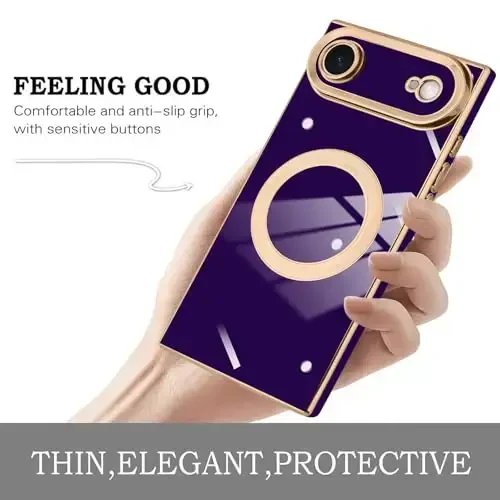 KANGHAR Case Designed for iPhone Air Magnetic [Compatible with MagSafe] Luxury Cute Plating Design Case Full-Body Anti-Scratch Shockproof Bumper Protective Cover Dark Purple - 4