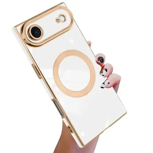 KANGHAR Case Designed for iPhone Air Magnetic [Compatible with MagSafe] Luxury Cute Plating Design Case Full-Body Anti-Scratch Shockproof Bumper Protective Cover White 