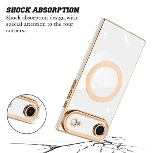 KANGHAR Case Designed for iPhone Air Magnetic [Compatible with MagSafe] Luxury Cute Plating Design Case Full-Body Anti-Scratch Shockproof Bumper Protective Cover White - 2