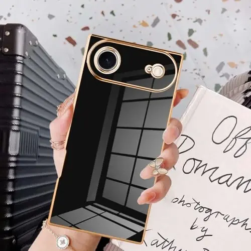 KANGHAR Case Compatible with iPhone Air Luxury Cute Plating Design Case Full-Body Anti-Scratch Shockproof Bumper Protective Cover Designed for iPhone Air 6.5 Inch Black - 6