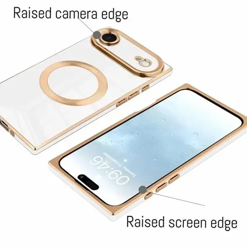 KANGHAR iPhone Air uchun mo'ljallangan g'ilof Magnitli [MagSafe bilan mos] Hashamatli chiroyli qoplama Dizaynli g'ilof Butun tanani qoplaydigan tirnalishga qarshi zarbga chidamli bamper himoya qopqog'i Oq - 3