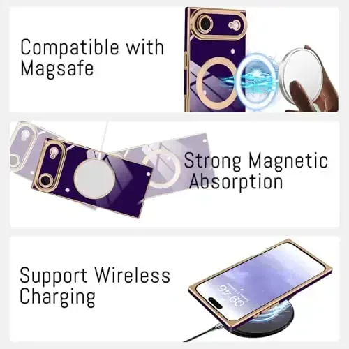 KANGHAR iPhone Air uchun mo'ljallangan g'ilof Magnitli [MagSafe bilan mos] Hashamatli yoqimli qoplama dizayni To'liq korpusli tirnalishga qarshi zarbaga chidamli bamper himoya qopqog'i To'q binafsha - 5