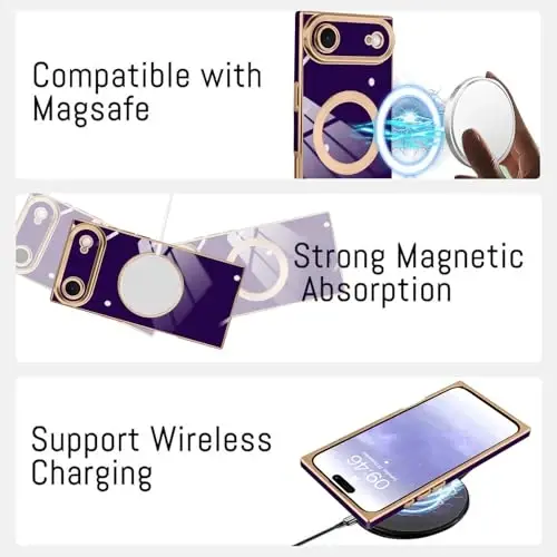 KANGHAR iPhone Air uchun mo'ljallangan g'ilof Magnitli [MagSafe bilan mos] Hashamatli yoqimli qoplama dizayni To'liq korpusli tirnalishga qarshi zarbaga chidamli bamper himoya qopqog'i To'q binafsha - 5