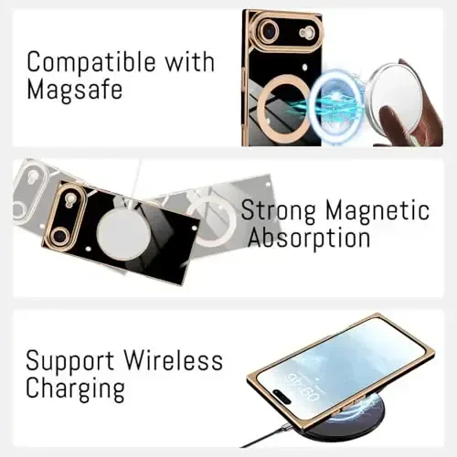 KANGHAR iPhone Air uchun mo'ljallangan g'ilof Magnitli [MagSafe bilan mos] Hashamatli yoqimli qoplama dizayni To'liq korpusli tirnalishga qarshi zarbga chidamli bamper himoya qopqog'i Qora - 5