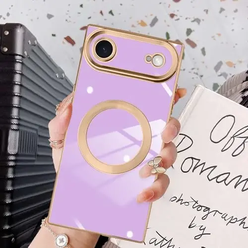 KANGHAR Case Designed for iPhone Air Magnetic [Compatible with MagSafe] Luxury Cute Plating Design Case Full-Body Anti-Scratch Shockproof Bumper Protective Cover Purple - 6