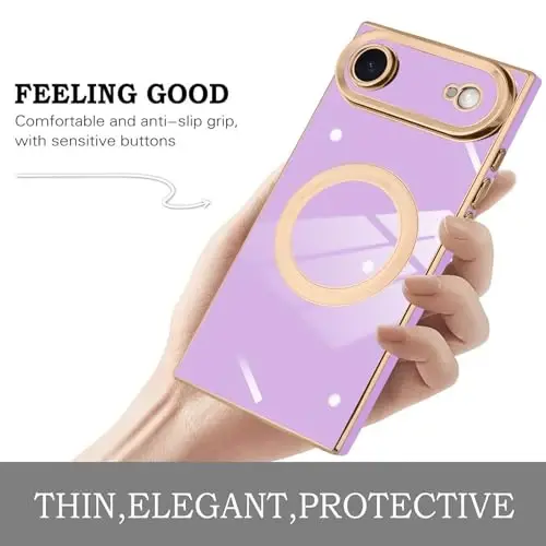 KANGHAR Case Designed for iPhone Air Magnetic [Compatible with MagSafe] Luxury Cute Plating Design Case Full-Body Anti-Scratch Shockproof Bumper Protective Cover Purple - 4