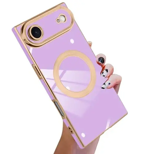 KANGHAR Case Designed for iPhone Air Magnetic [Compatible with MagSafe] Luxury Cute Plating Design Case Full-Body Anti-Scratch Shockproof Bumper Protective Cover Purple 