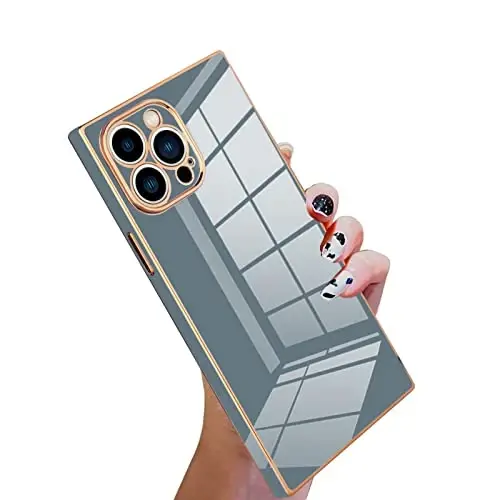 KANGHAR Luxury Case for iPhone 13 Pro - Granny Grey Electroplated Full-Body Silicone Bumper with Camera Lens Protection 