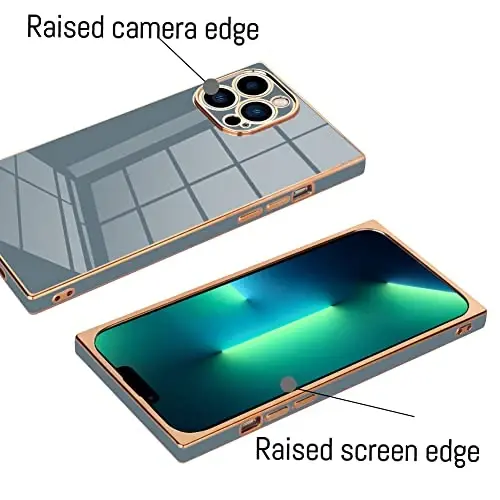 KANGHAR Luxury Case for iPhone 13 Pro - Granny Grey Electroplated Full-Body Silicone Bumper with Camera Lens Protection - 3