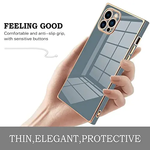 KANGHAR Luxury Case for iPhone 13 Pro - Granny Grey Electroplated Full-Body Silicone Bumper with Camera Lens Protection - 4