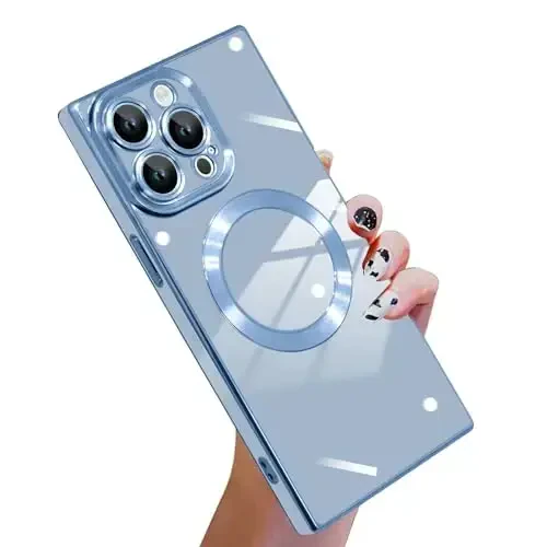 KANGHAR Case Designed for Phone 16 Plus Magnetic [Compatible with MagSafe] Luxury Cute Plating Design Case Full-Body Anti-Scratch Shockproof Bumper Protective Cover Blue - KANGHAR