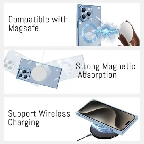 KANGHAR Case Designed for Phone 16 Plus Magnetic [Compatible with MagSafe] Luxury Cute Plating Design Case Full-Body Anti-Scratch Shockproof Bumper Protective Cover Blue - 5