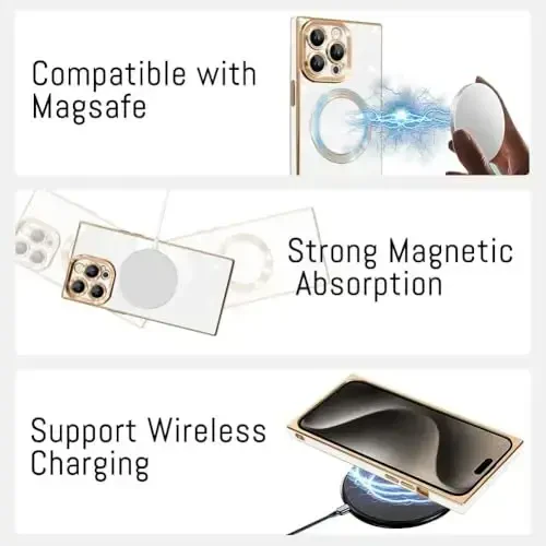 KANGHAR Case Designed for Phone 16 Plus Magnetic [Compatible with MagSafe] Luxury Cute Plating Design Case Full-Body Anti-Scratch Shockproof Bumper Protective Cover White - 5