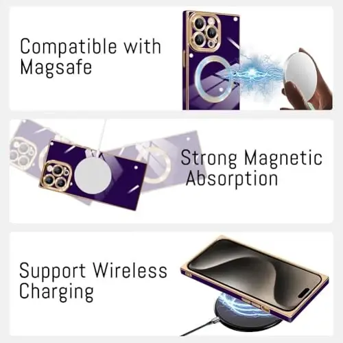 KANGHAR Case Designed for Phone 16 Plus Magnetic [Compatible with MagSafe] Luxury Cute Plating Design Case Full-Body Anti-Scratch Shockproof Bumper Protective Cover (Darkpurple, iPhone 16 Plus) - 5