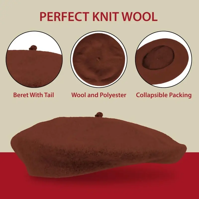 Kangaroo Vintage French Beret - Unisex Wool Hat for Men & Women, Cosplay, Costume Party, Parisian Fashion Accessory - 5