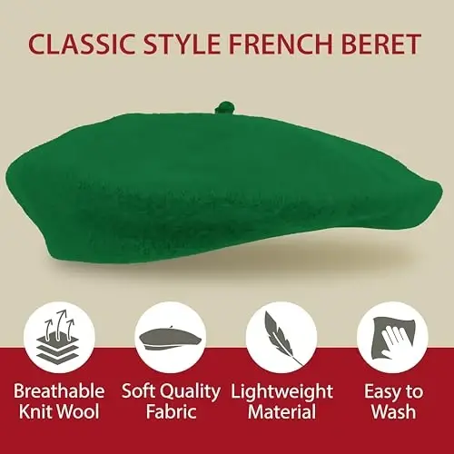 Kangaroo Vintage French Beret - Unisex Wool Hat for Men & Women, Cosplay, Costume Party, Parisian Fashion Accessory - KANGAROO MANUFACTURING (1)