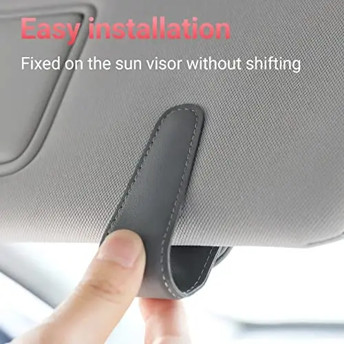 KanSmart Sunglass Holder for Car Visor Sunglasses Clip Magnetic Leather Glasses Eyeglass Holder Auto Interior Accessories Universal for SUV Pickup Truck -Gray - 4