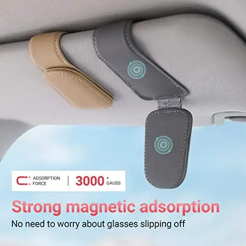 KanSmart Sunglass Holder for Car Visor Sunglasses Clip Magnetic Leather Glasses Eyeglass Holder Auto Interior Accessories Universal for SUV Pickup Truck -Gray - 5