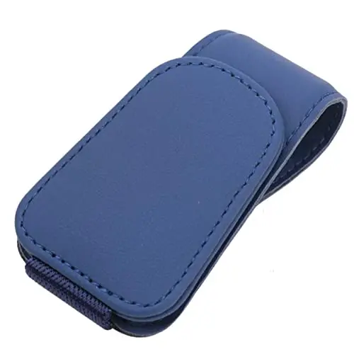 KanSmart Sunglass Holder for Car Visor Sunglasses Clip Magnetic Leather Glasses Eyeglass Holder Truck Car Interior Accessories Universal for Woman Man -Blue - SUNGLASS