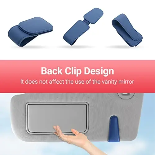 KanSmart Sunglass Holder for Car Visor Sunglasses Clip Magnetic Leather Glasses Eyeglass Holder Truck Car Interior Accessories Universal for Woman Man -Blue - 6