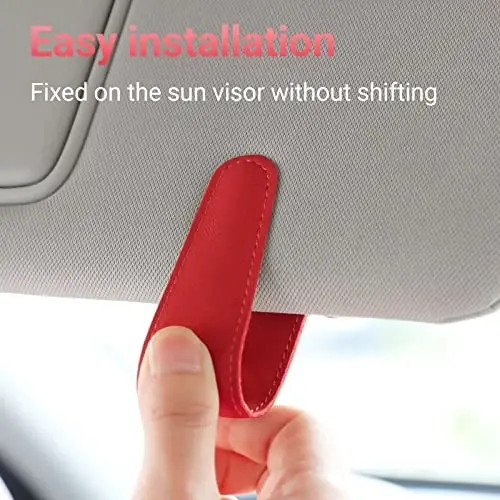 KanSmart Sunglass Holder for Car Visor Sunglasses Clip Magnetic Leather Glasses Eyeglass Holder Truck Car Interior Accessories Universal for Woman Man -Red - 4