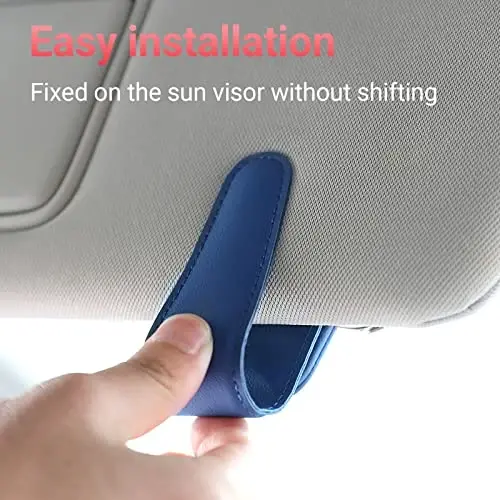 KanSmart Sunglass Holder for Car Visor Sunglasses Clip Magnetic Leather Glasses Eyeglass Holder Truck Car Interior Accessories Universal for Woman Man -Blue - 4