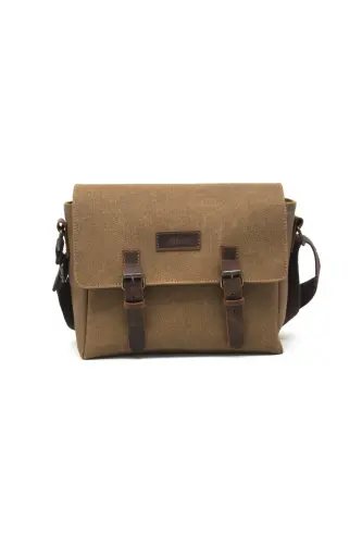 Kanvas - Deri Sütlü Kahve Postacı Çanta - Design01-Sütlü Kahve - GILLARIO (1)