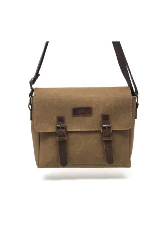 Kanvas - Deri Sütlü Kahve Postacı Çanta - Design01-Sütlü Kahve - 4