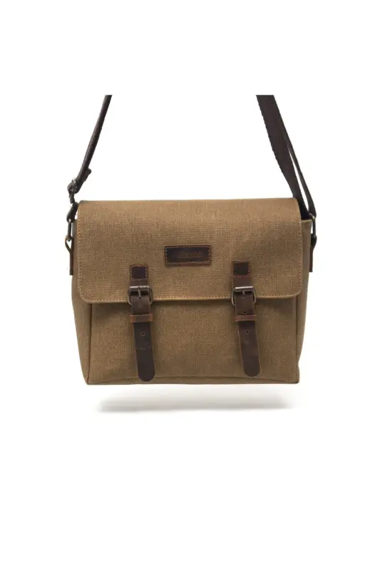 Kanvas - Deri Sütlü Kahve Postacı Çanta - Design01-Sütlü Kahve - 4