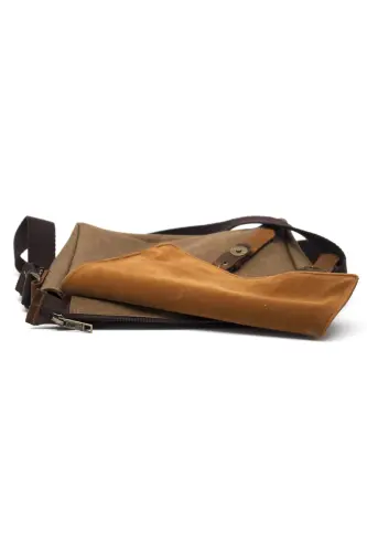 Kanvas - Deri Sütlü Kahve Postacı Çanta - Design01-Sütlü Kahve - 6