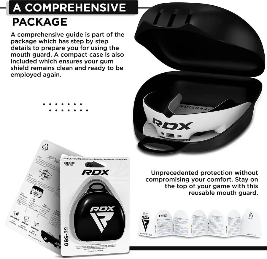 Капа для рта RDX Gum Shield Boxing MMA, каппа для бокса, кикбоксинга, муай тай, единоборств, регби, хоккея, футбола, дзюдо, каратэ, футбола, контактных видов спорта с футляром. - 6