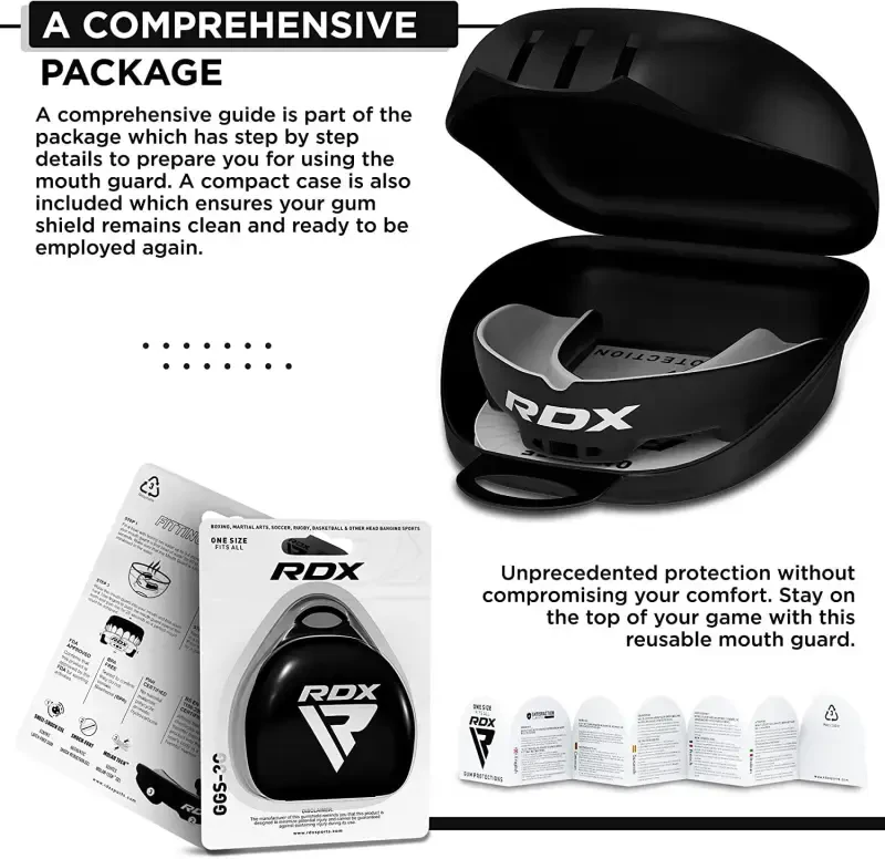 Капа для защиты рта RDX Gum Shield для бокса, ММА, кикбоксинга, муай-тай, боевых искусств, регби, хоккея, футбола, дзюдо, каратэ, футбола и других контактных видов спорта с футляром. - 1