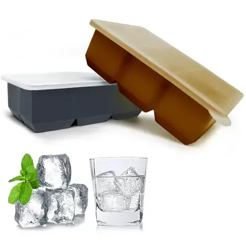 Silicone Ice Cube Trays with Lids,Large Square Ice Cube Molds for Freezer, Whiskey, Cocktail, Stackable Flexible and Reusable & Easy Release BPA Free (2 Pack&Dark Gray and Golden) - EXCNORM (1)