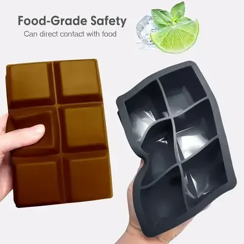 Silicone Ice Cube Trays with Lids,Large Square Ice Cube Molds for Freezer, Whiskey, Cocktail, Stackable Flexible and Reusable & Easy Release BPA Free (2 Pack&Dark Gray and Golden) - 5