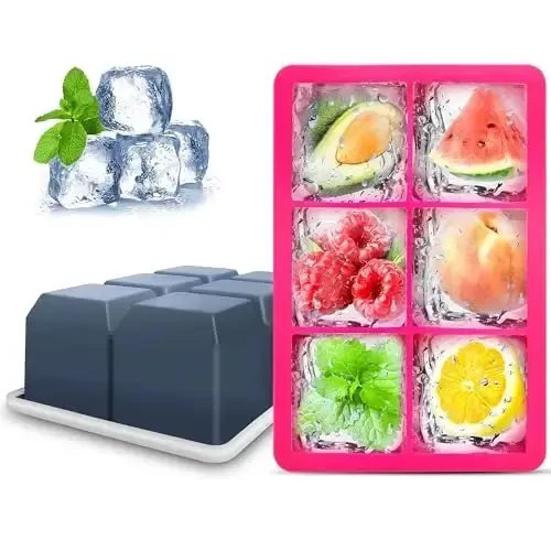 Silicone Ice Cube Trays with Lids,Large Square Ice Cube Molds for Freezer, Whiskey, Cocktail, Stackable Flexible and Reusable & Easy Release BPA Free (2 Pack&Dark Gray and Rose) 