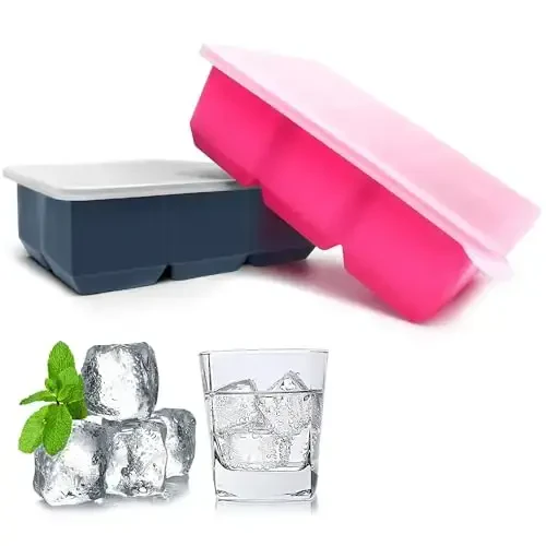 Silicone Ice Cube Trays with Lids,Large Square Ice Cube Molds for Freezer, Whiskey, Cocktail, Stackable Flexible and Reusable & Easy Release BPA Free (2 Pack&Dark Gray and Rose) - EXCNORM (1)