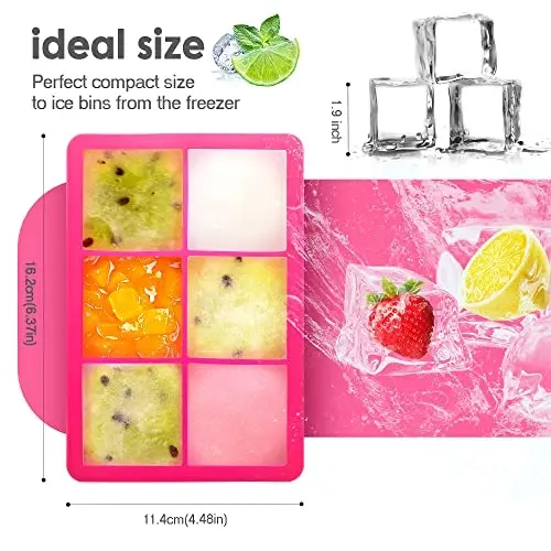 Silicone Ice Cube Trays with Lids,Large Square Ice Cube Molds for Freezer, Whiskey, Cocktail, Stackable Flexible and Reusable & Easy Release BPA Free (2 Pack&Dark Gray and Rose) - 3