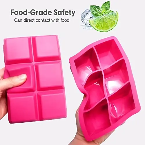 Silicone Ice Cube Trays with Lids,Large Square Ice Cube Molds for Freezer, Whiskey, Cocktail, Stackable Flexible and Reusable & Easy Release BPA Free (2 Pack&Dark Gray and Rose) - 6
