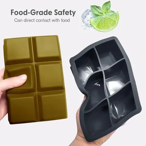 Silicone Ice Cube Trays with Lids,Large Square Ice Cube Molds for Freezer, Whiskey, Cocktail, Stackable Flexible and Reusable & Easy Release BPA Free (2 Pack&Dark Gray and Army green) - 4