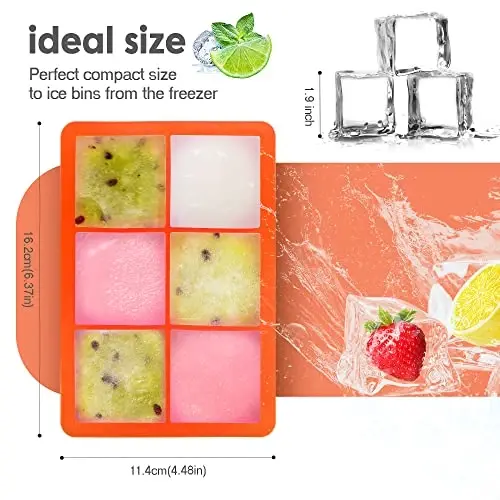 Silicone Ice Cube Trays with Lids,Large Square Ice Cube Molds for Freezer, Whiskey, Cocktail, Stackable Flexible and Reusable & Easy Release BPA Free (2 Pack&Dark Gray and Orange) - 3