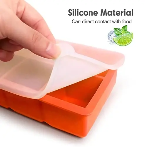 Silicone Ice Cube Trays with Lids,Large Square Ice Cube Molds for Freezer, Whiskey, Cocktail, Stackable Flexible and Reusable & Easy Release BPA Free (2 Pack&Dark Gray and Orange) - 6