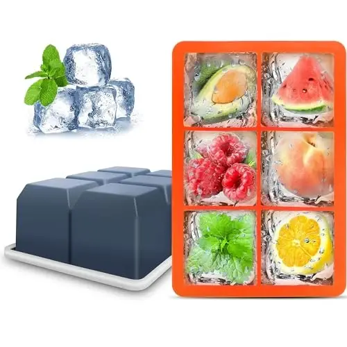 Silicone Ice Cube Trays with Lids,Large Square Ice Cube Molds for Freezer, Whiskey, Cocktail, Stackable Flexible and Reusable & Easy Release BPA Free (2 Pack&Dark Gray and Orange) - 1