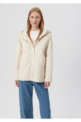 Kapitone detalli bej sun'iy charm kurtka Loose Fit / Keng kesim 1110212-70072 - 1
