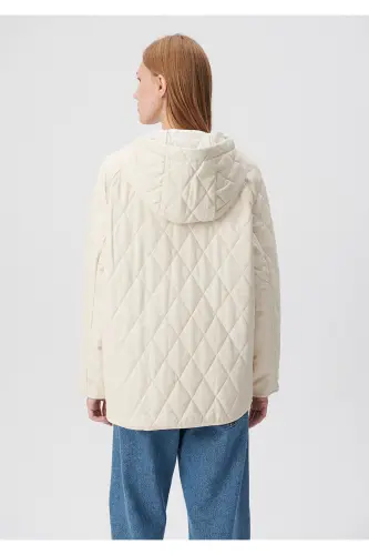 Kapitone detalli bej sun'iy charm kurtka Loose Fit / Keng kesim 1110212-70072 - 4