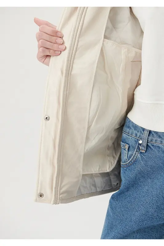 Kapitone detalli bej sun'iy charm kurtka Loose Fit / Keng kesim 1110212-70072 - 5